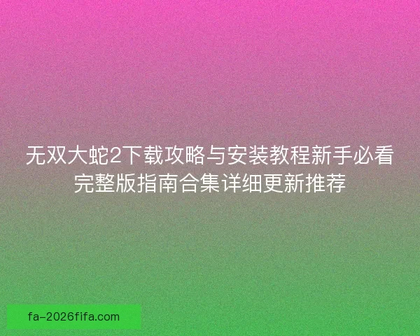 无双大蛇2下载攻略与安装教程新手必看完整版指南合集详细更新推荐